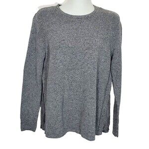 J Jill Sweater Small Gray Pullover Silk Blend Striped Side Insets Preppy Casual